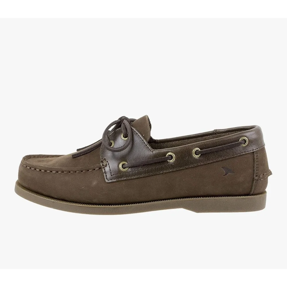 New Rugged Shark Brown Leather Boat Shoes Men 11.5M Classic Odor‎ Control